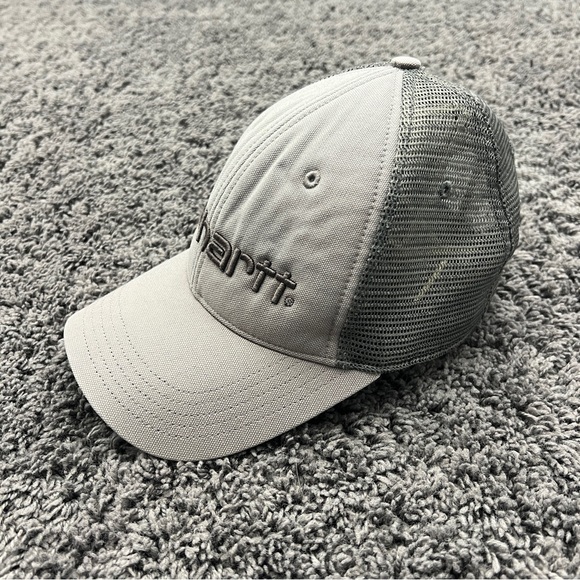 Carhartt Men's Canvas Mesh Back Logo Graphic Cap Asphalt Gray Black SnapBack - Picture 2 of 7